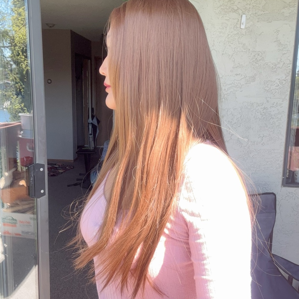 Natural Brown Handmade Lacefront Wig Straight Long Copper/light brown Realistic